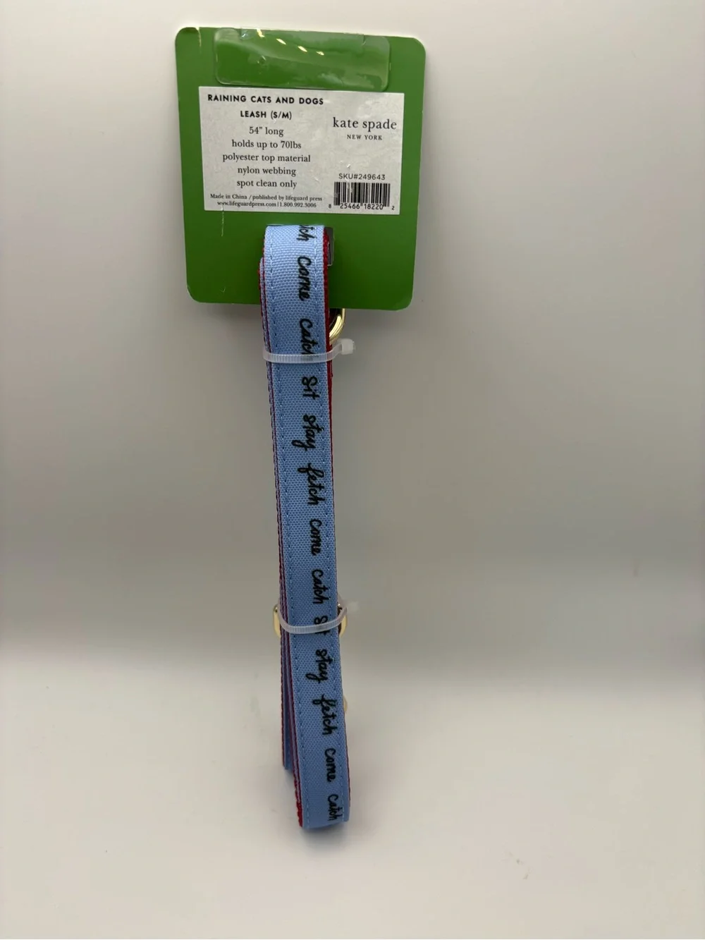 Kate Spade New York Light Blue and Red Pet Leash with Gold Hardware, 54”Long